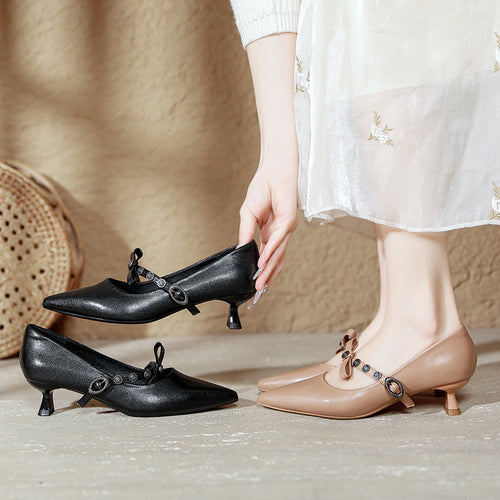 Damen elegante Mary Jane Pumps mit dekorativem Riemen EB