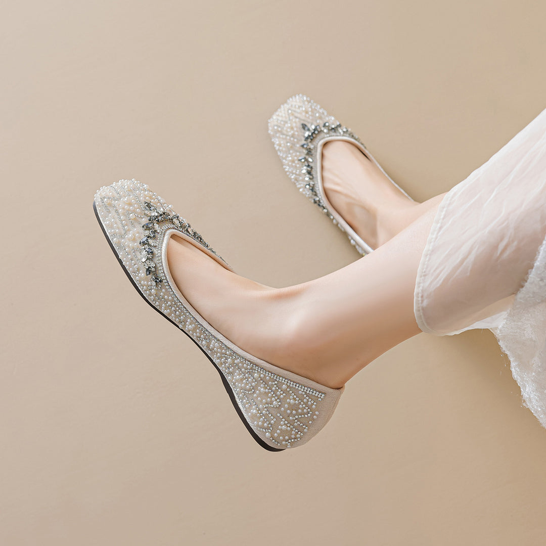 Damen Ballerinas mit funkelnder Strass- und Perlenverzierung EB