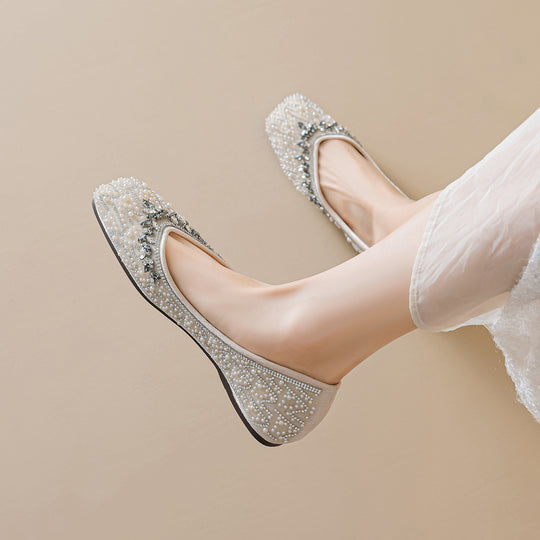 Damen Ballerinas mit funkelnder Strass- und Perlenverzierung EB