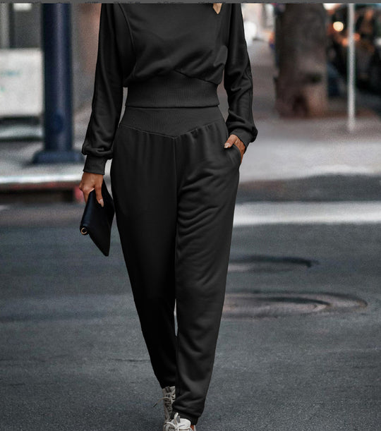 Damen Bequemer Hoodie-Anzug mit elastischem Taillenbund EB