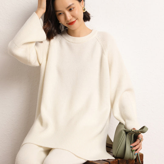 Damen Eleganter, lässiger Strickpullover mit weitem Schnitt und detailreichen Ärmeln EB