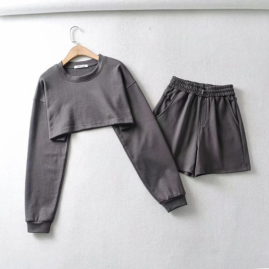 Damen lässiges Crop-Top und Shorts Set EB