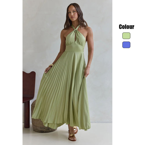 Damen Maxi-Kleid mit elegantem Halter-Design und plissiertem Rock EB