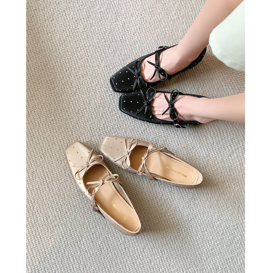 Damen Ballerinas mit dekorativen Schleifen und Strass-Applikationen EB