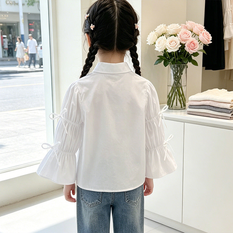 Mädchen Bluse mit Rüschendetails und Schleifen EB