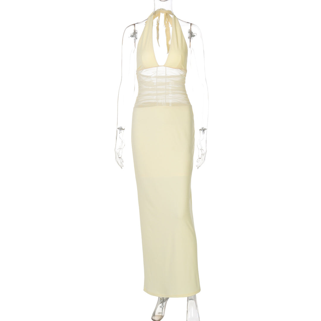 Damen Elegantes langes Kleid mit hochwertiger Drapierung und raffiniertem Halterneck EB