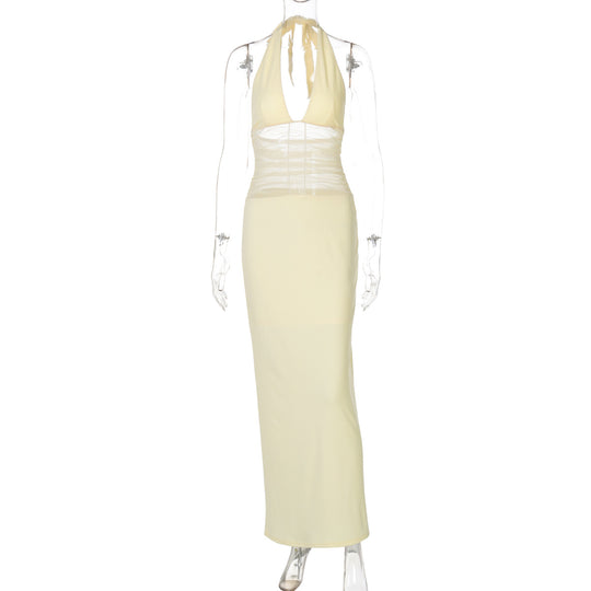 Damen Elegantes langes Kleid mit hochwertiger Drapierung und raffiniertem Halterneck EB