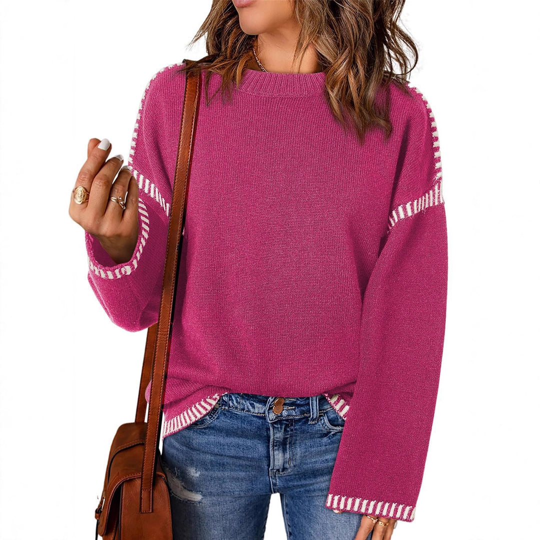 Damen modischer Pullover mit kontrastierenden Ärmelabschlüssen und legerem Schnitt EB
