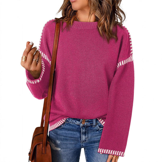 Damen modischer Pullover mit kontrastierenden Ärmelabschlüssen und legerem Schnitt EB