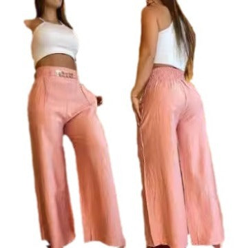 Damen Hochtaillierte Palazzo-Hose mit elastischem Bund und weiten Beine EB
