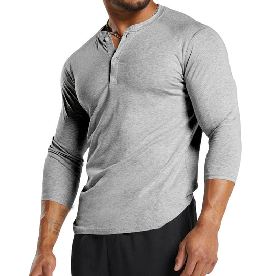 Herren Langarm-Henley-Shirt aus atmungsaktivem Baumwollmix mit Knopfdetails EB