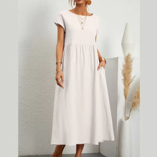 Damen lässiges Maxikleid mit praktischem Taschen und fließendem Schnitt EB