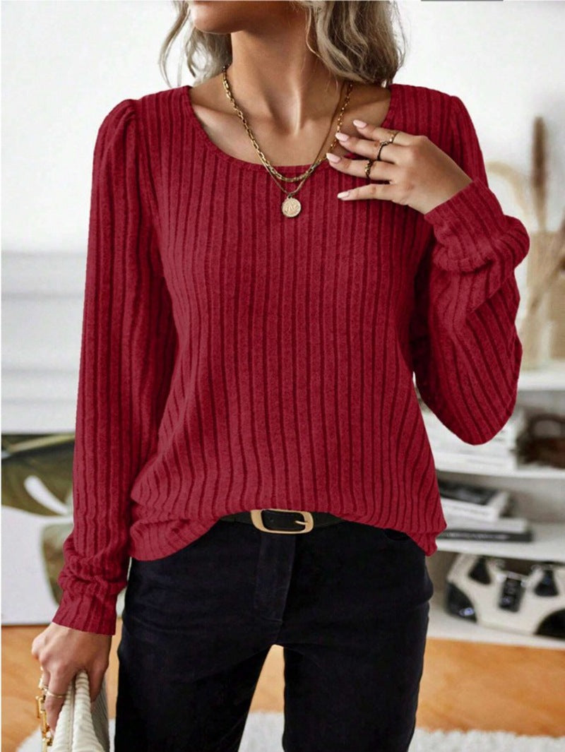 Damen Gestreifter Pullover mit Puffärmeln EB
