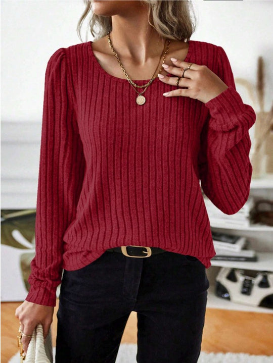 Damen Gestreifter Pullover mit Puffärmeln EB