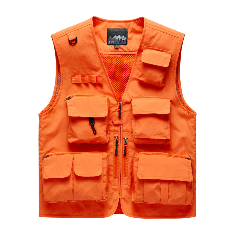 Herren Outdoor-Mehrfachtaschenweste im Anglerstil mit luftiger Mesh‑Rückenpartie und Schnellzugriffstaschen EB