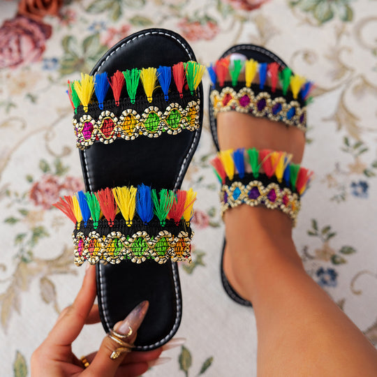 Damen Bunte Embellished Sandalen EB