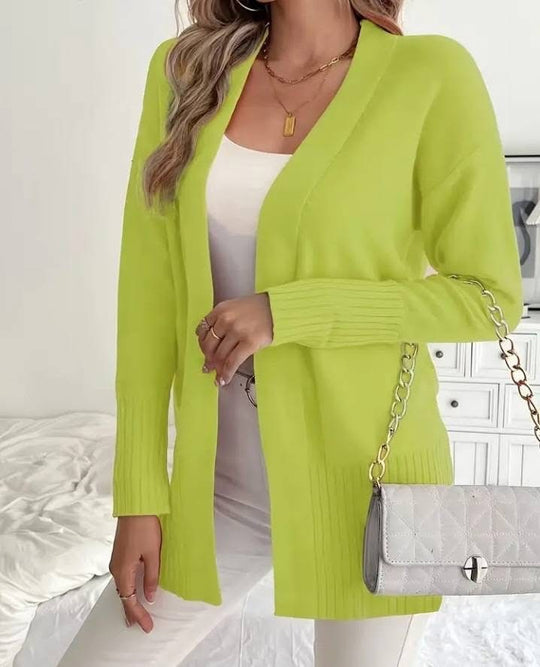 Damen Langer Strickcardigan mit feinen Rippdetails und lässigem Schnitt EB