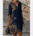 Damen luxuriöses V-Ausschnitt Kleid mit floralem Design und kurzem Ärmel EB