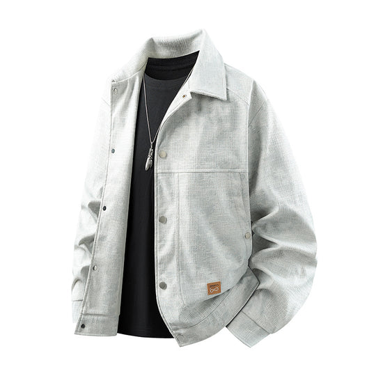 Herren samtartige Cord-Overshirt mit aufgesetzten Taschen und Druckknopfblende EB
