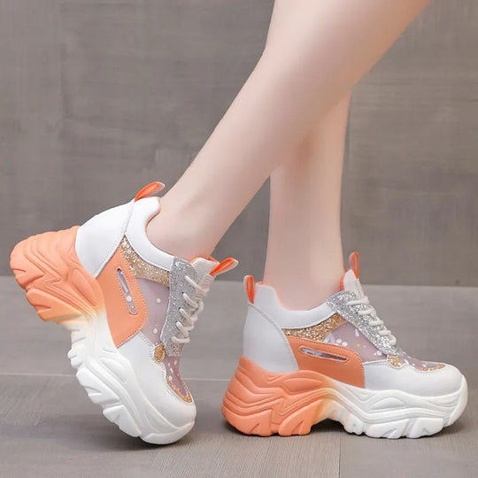 Damen sportliche Sneakers mit hochflexibler Sohle und modischen Glitzerdetails EB
