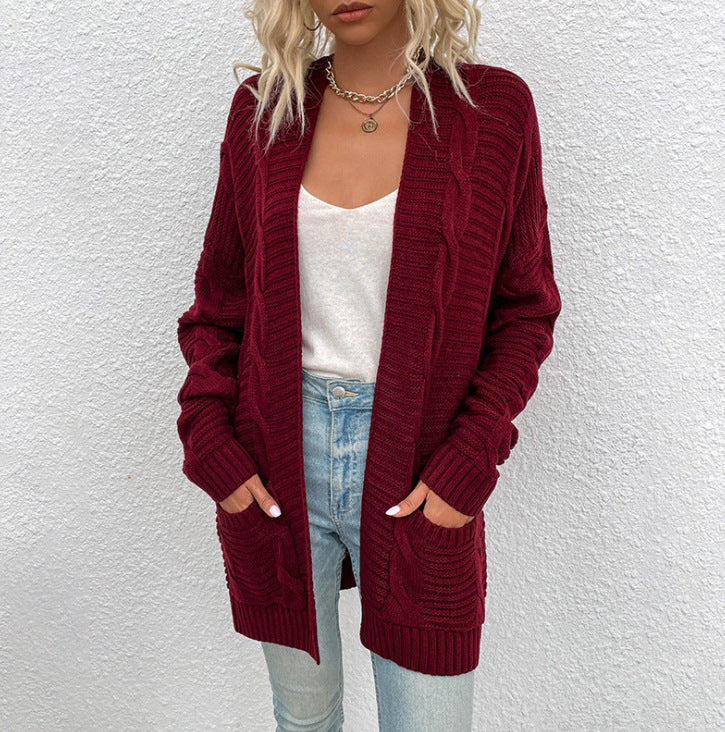 Damen Strickjacke mit tiefem V-Ausschnitt und Taschen EB