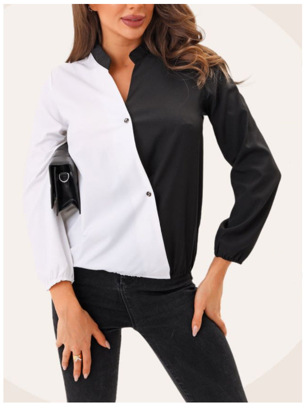 Damen Modische Bluse mit asymmetrischem Farbdesign und Teilungsnähten EB