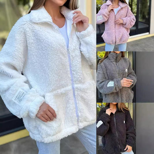 Damen Kuschelige Fleecejacke mit praktischen Taschen und hohen Kragen EB