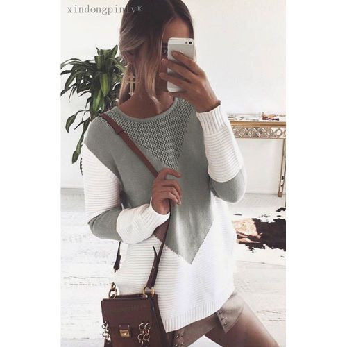 Damen Großer Strickpullover mit modernem geometrischen Design und atmungsaktiver Struktur EB