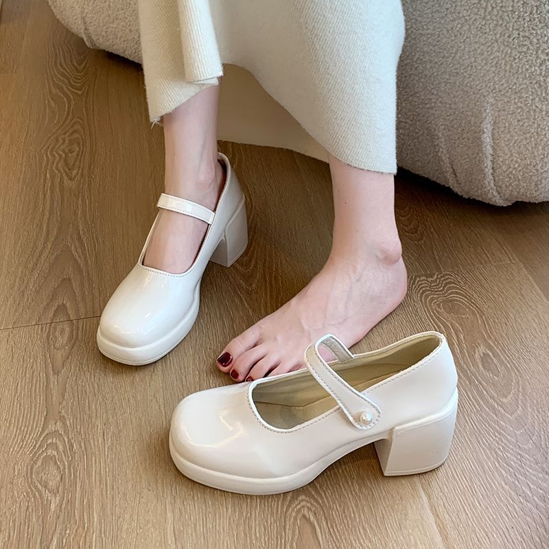 Damen elegante Mary Jane Schuhe mit Perlenschnalle EB