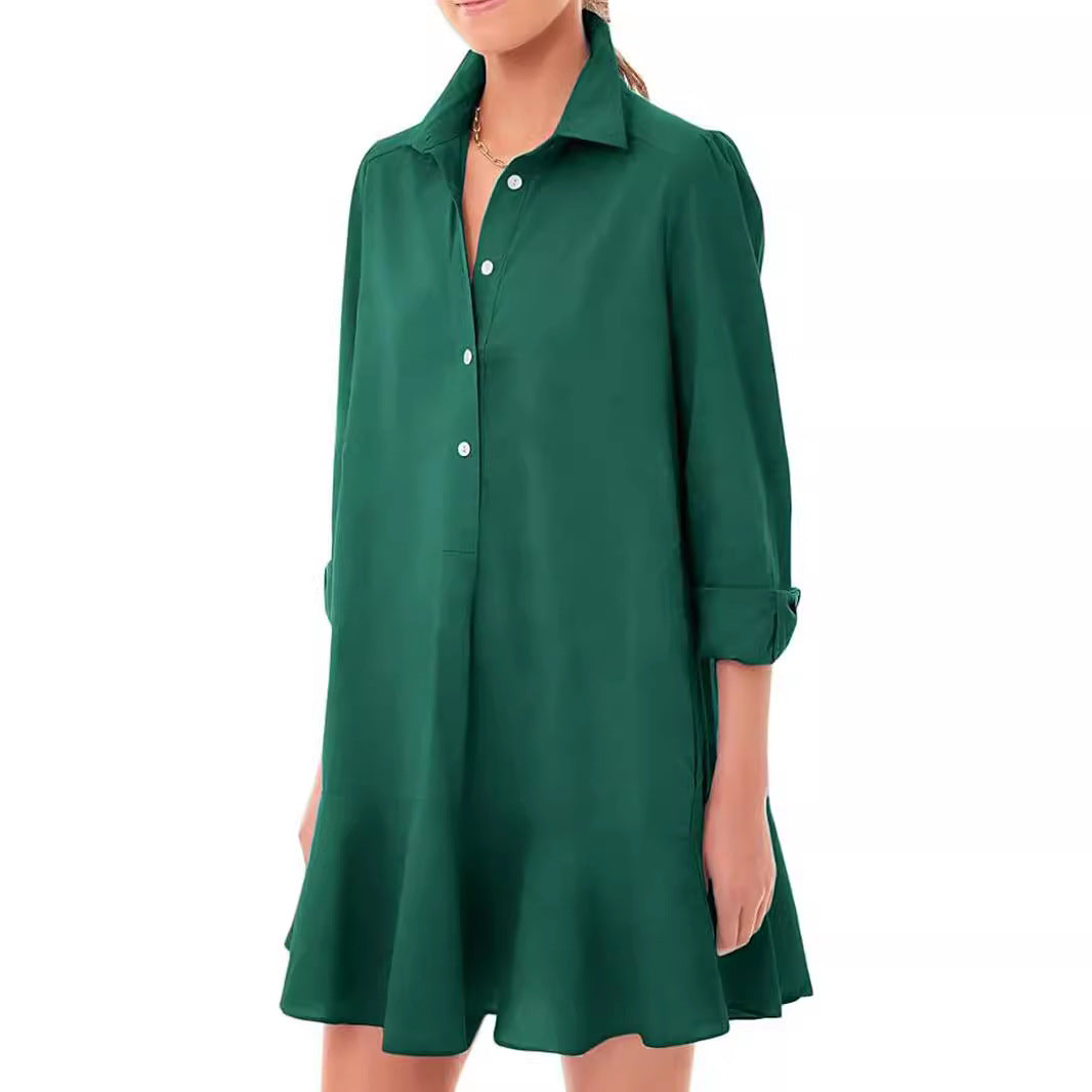 Damen Hemdkleid mit fließendem Saum und langen Ärmeln EB