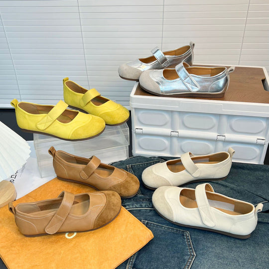 Damen Komfortable Ballerinas mit verstellbarem Riemen und weichem Fußbett EB