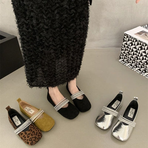 Damen elegante Ballerinas mit modischem Strass-Riemchen EB