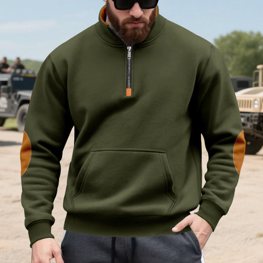 Herren sportlicher Pullover mit halbem Reißverschluss und praktischem Kängurutasche EB