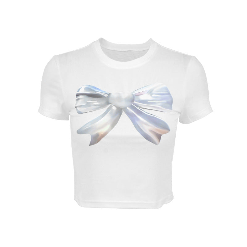 Damen cropped T-Shirt mit einzigartigem 3D-Design einer Schleife EB
