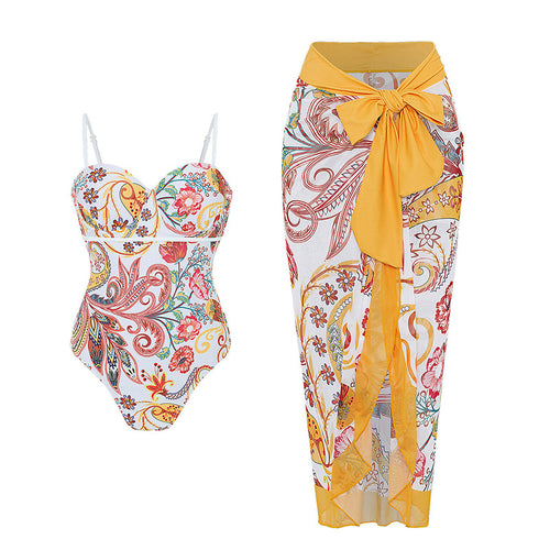 Damen Bademode mit floralem Muster und transparenter Sarong-Hülle EB