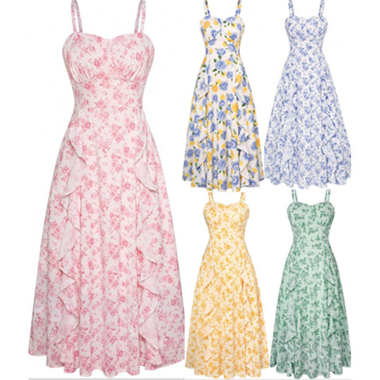 Damen Freizeitmaxikleid mit zarten Rüschendetails und floralem Design EB