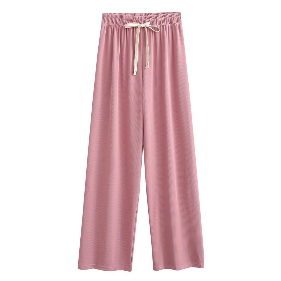 Damen weite Palazzohose mit elastischem Bund und dekorativem Kordelzug EB