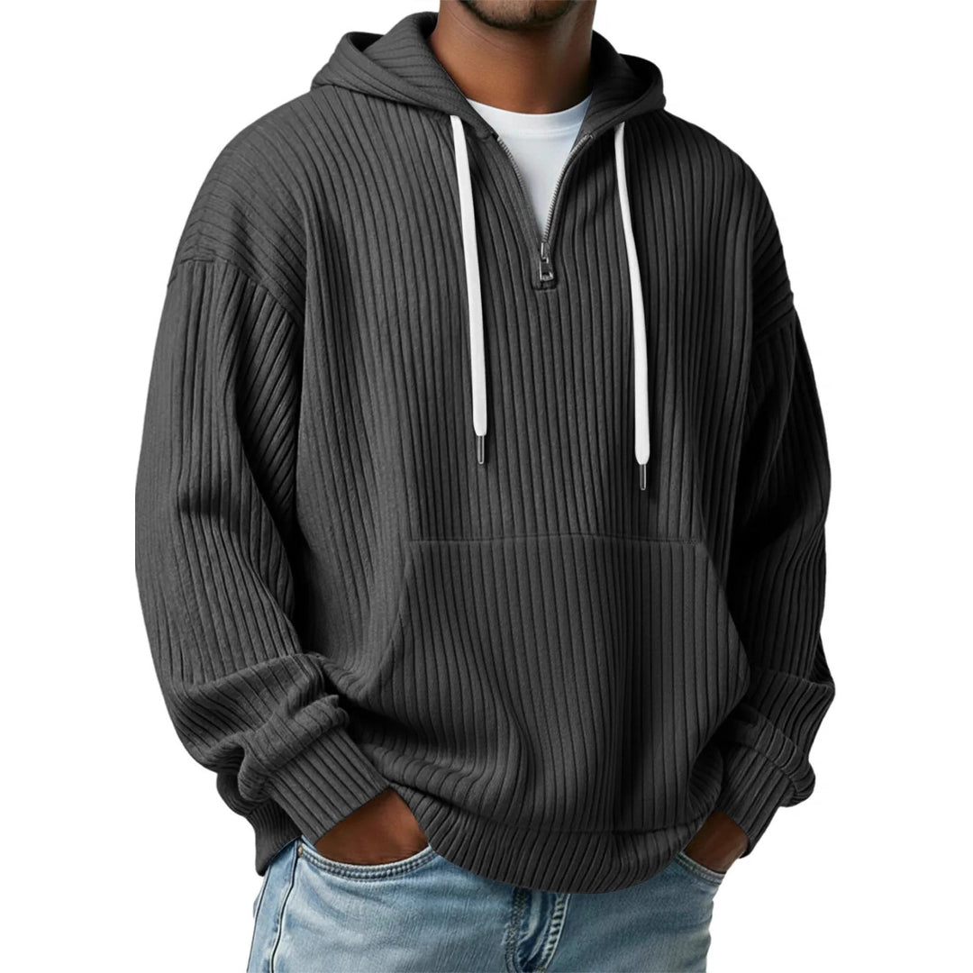 Herren nan gerippter Halfzip-Hoodie mit Kapuze, Kängurutasche und oversized Casual-Schnitt EB
