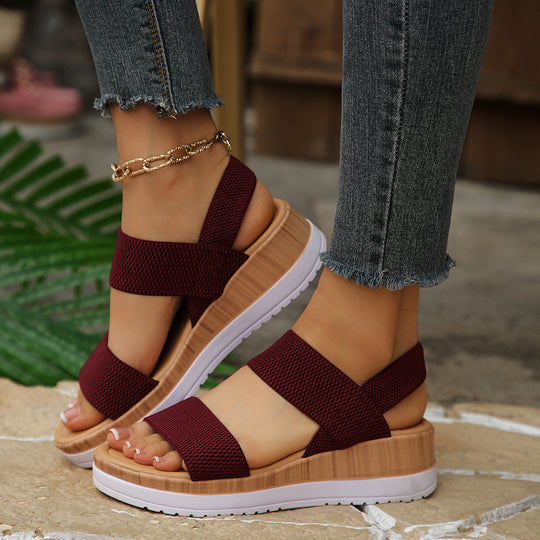 Damen modische Wedge-Sandalen mit elastischen Riemen und komfortabler Sohle EB