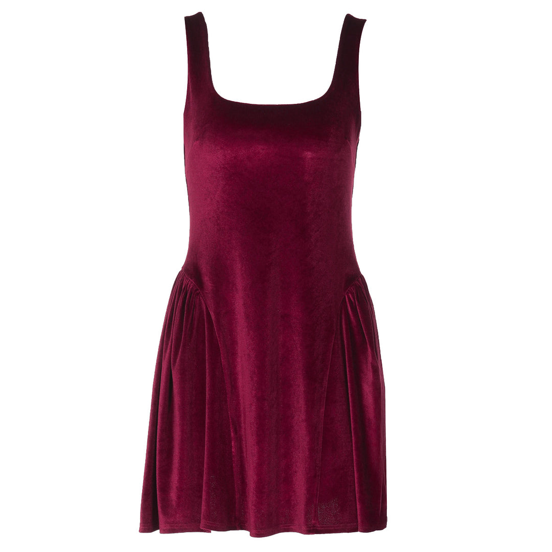 Damen Kurzkleid mit Quadrat-Ausschnitt und fließendem Rock EB