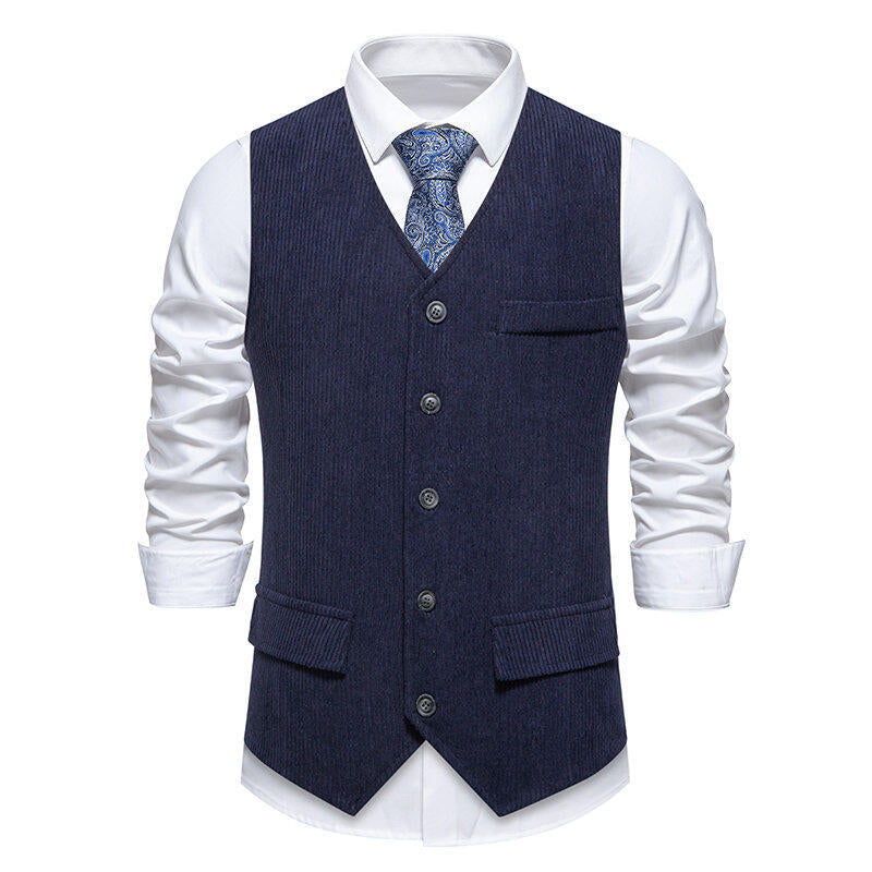 Herren elegante Anzugweste im klassischen Herringbone-Design mit praktischen Taschen EB