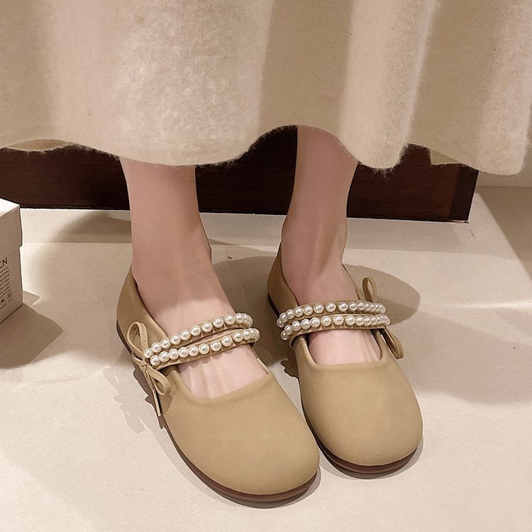 Damen elegante Ballerinas mit Perlenschmuck EB
