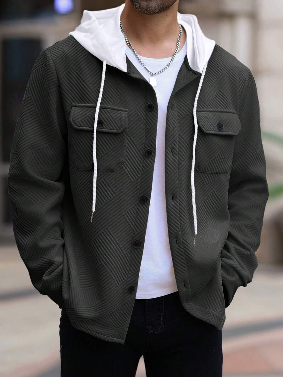 Herren lässige Utility-Jacke mit Kapuze und strukturiertem Muster EB