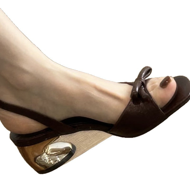 Damen elegante Slingback-Sandalen mit zierlichem Schleifendetail EB