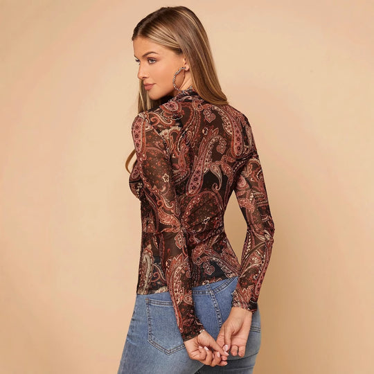 Damen Langärmliges Body mit Paisleymuster EB