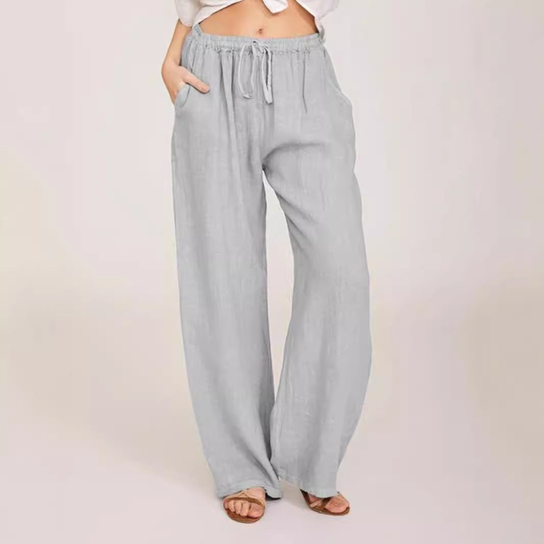 Damen Leinenhose mit weitem Bein und praktischen Seitentaschen EB