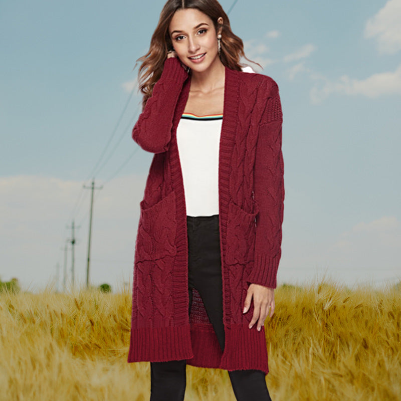 Damen Strickjacke mit langen Ärmeln und gezopften Details EB