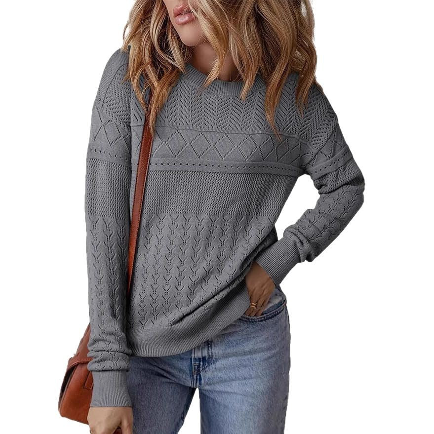 Damen Strickpullover mit strukturiertem Muster und Rundhalsausschnitt EB