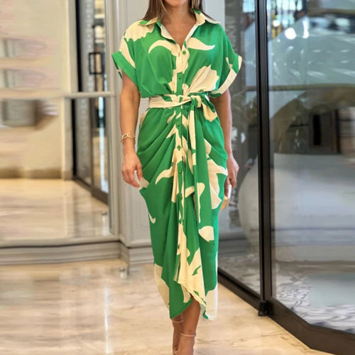 Damen Hemdblusenkleid mit fließendem Schnitt und Taillengürtel Heidi-Mode