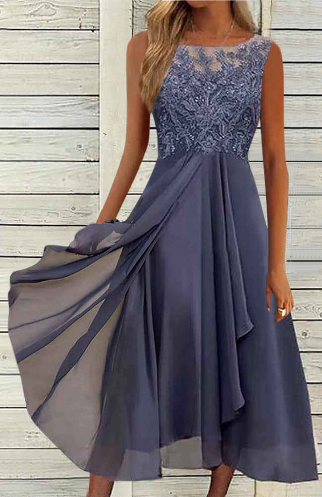 Damen elegante Cocktailkleid mit kunstvollen Spitzenakzenten EB